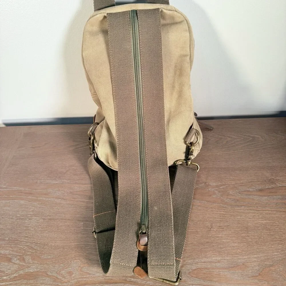 Augur Strauss Convertible Canvas Leather Utility Backpack Men Unisex Sling Bag